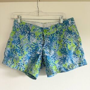 Lilly Pulitzer Blue and Green Shorts with Vibrant Tropical Print